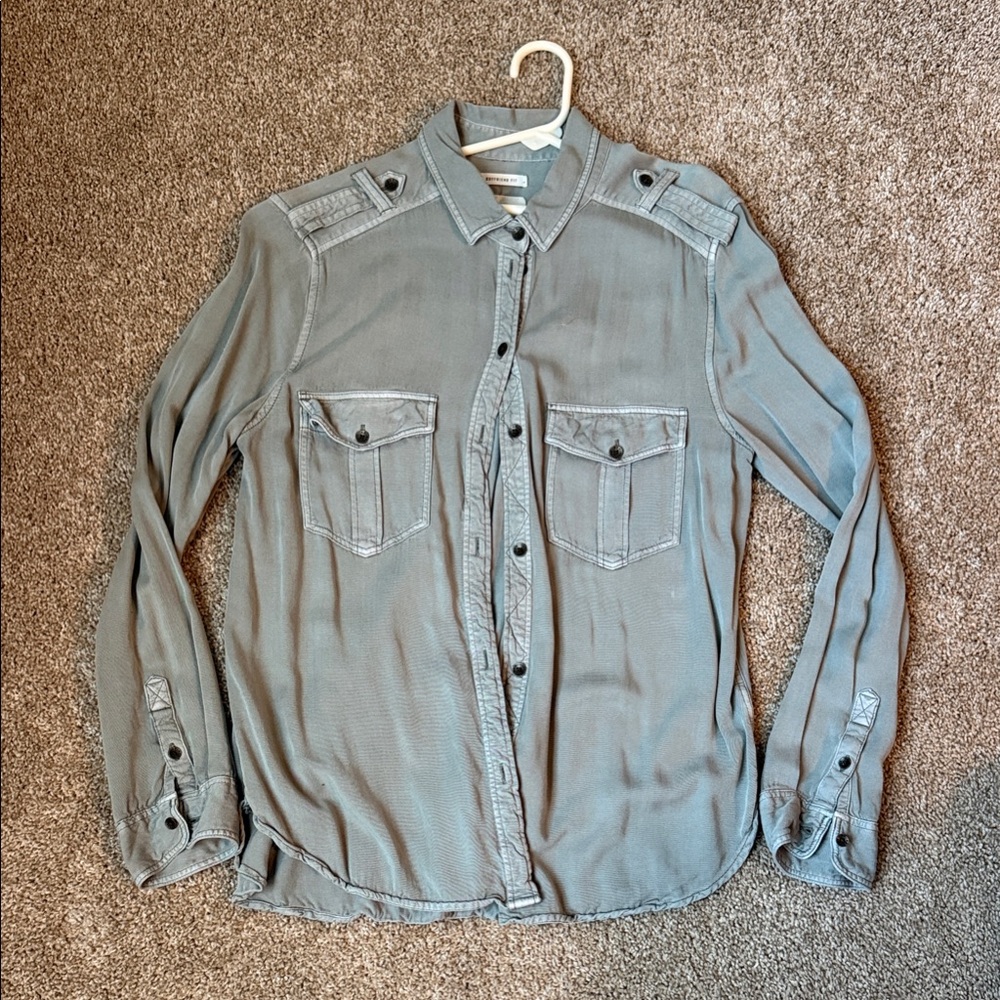 American Eagle Outfitters Gray Button Down Shirt